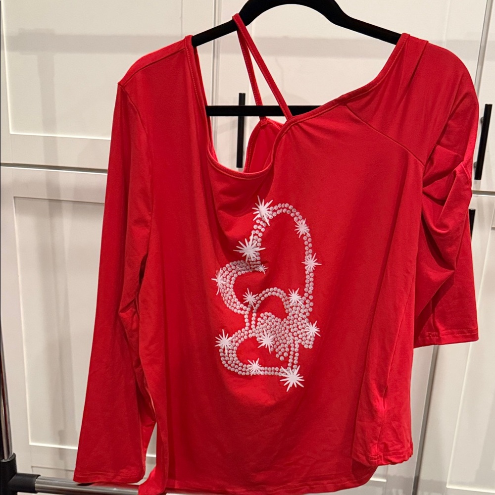 SHEIN Red Long Sleeve Top with White Design